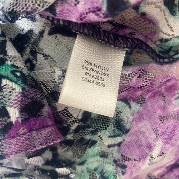 Christopher & Banks Button Up Sheer Top  Womens L Floral Purple Lightweight Fall - Picture 3 of 10